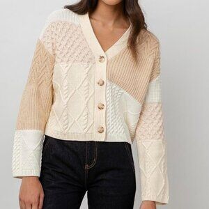 Rails Reese Cardigan Womens XS Patchwork Cable knit Button Front V Neck Sweater